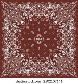 Cocoa bandana Print. Schokolade paisley bandana Schal Gesicht Kopf Wrap. Muster Kakao Schokolade dunkel süße Blätter Blume Blume quadratischen Muster Design