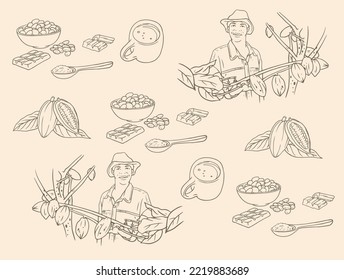 cocoa banner of sketch ink on paper. chocolate label packaging and banner promotion. pattern cocoa for design.