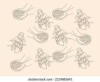 cocoa banner of sketch ink on paper. chocolate label packaging and banner promotion. pattern cocoa for design.