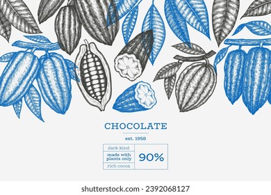Cocoa Banner Template. Chocolate Retro Cocoa Beans Background. Vector Vintage Style Hand Drawn Illustration. 