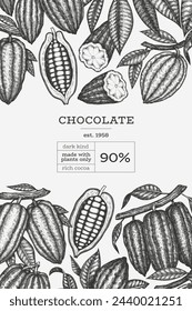 Cocoa Banner Template. Chocolate Retro Cocoa Beans Background. Vector Vintage Style Hand Drawn Illustration. 