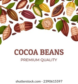 Diseño de banners de Cocoa Bean con plantilla de vectores de pod marrón y hoja verde