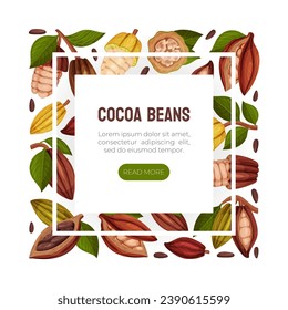 Cocoa Bean Banner Design with Brown Pod and Green Leaf Vector Template