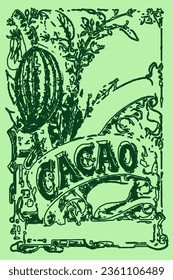 Plantilla de banner de frijol de cacao. Estilo de doodle dibujado a mano