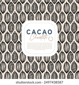 Cocoa bean botanical textured illustration. Vintage style chocolate design template. Chocolate cacao bean. Vector illustration