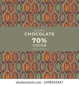Cocoa bean botanical textured illustration. Vintage style chocolate design template. Chocolate cacao bean. Vector illustration