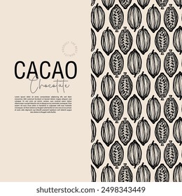 Cocoa bean botanical textured illustration. Vintage style chocolate design template. Chocolate cacao bean. Vector illustration