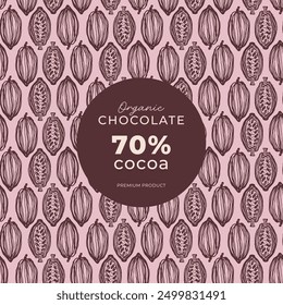 Cocoa bean botanical textured illustration. Vintage style chocolate design template. Chocolate cacao bean. Vector illustration