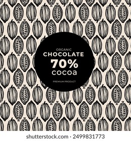 Cocoa bean botanical textured illustration. Vintage style chocolate design template. Chocolate cacao bean. Vector illustration