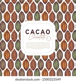 Cocoa bean botanical textured illustration. Vintage style chocolate design template. Chocolate cacao bean. Vector illustration