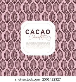 Cocoa bean botanical textured illustration. Vintage style chocolate design template. Chocolate cacao bean. Vector illustration