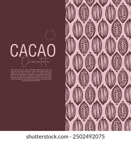 Cocoa bean botanical textured illustration. Vintage style chocolate design template. Chocolate cacao bean. Vector illustration