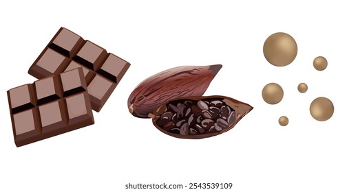 Cocoa bean chocolate, chocolate ball material illustration