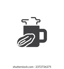 Cocoa bean and cup vector icon. filled flat sign for mobile concept and web design. Hot cocoa mug glyph icon. Symbol, logo illustration. Vector graphics
