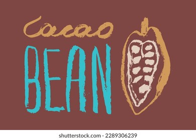 Emblema de frijol de cacao. Dibujo manual vector vector Cacao frijol icono. Granos de cacao aislados. Símbolo Bean a Bar cacao. Doodle de producto orgánico. Etiqueta de chocolate, insignia de mantequilla de cacao. Parte de planta para el diseño del logotipo.