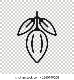 Cocoa bean icon in flat style. Chocolate cream vector illustration on white isolated background. Nut plant business concept.