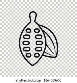 Cocoa bean icon in flat style. Chocolate cream vector illustration on white isolated background. Nut plant business concept.