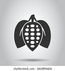 Cocoa bean icon in flat style. Chocolate cream vector illustration on white isolated background. Nut plant business concept.