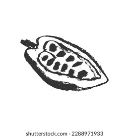 Cocoa bean icon. Hand drawn sketch vector Cacao beans. Cocoa beans isolated. Symbol Bean-to-Bar cacao. Organic product doodle for cafe, label chocolate, cocoa butter badge. Plant part for logo design.