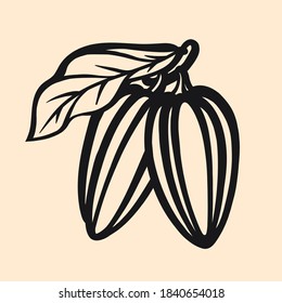 Cocoa bean icon on a beige background. Vector illustration.