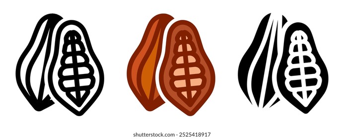 Cocoa bean icon. Raw cocoa fruit color illustration. Cacao plant sign. Premium quality chocolate symbol.