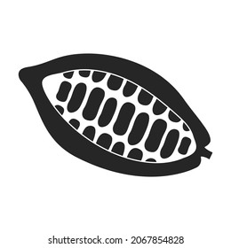 Cocoa bean isolated black illustration icon. Vector illustration chocolate fruit on white background. Vector black icon cocoa bean.
