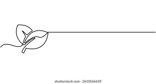 Cocoa bean leaf continuous one line drawing sketch illustration, Single continuous line drawing of whole healthy leaf organic cocoa bean for plantation identity. Fresh cacao concept for shop.