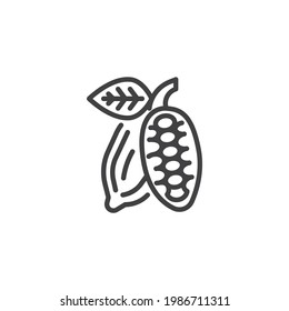 Icono de línea de frijol de cacao. signo de estilo lineal para concepto móvil y diseño web. Icono vectorial del contorno de la capota de cacao. Símbolo, ilustración del logotipo. Gráficos vectoriales