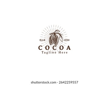 Logotipo de grão de cacau. Ícone de cacau. Símbolo de cacau de chocolate. Ilustração de vetor isolada no plano de fundo branco.