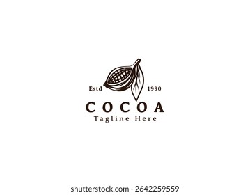 Logotipo de grão de cacau. Ícone de cacau. Símbolo de cacau de chocolate. Ilustração de vetor isolada no plano de fundo branco.