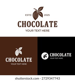 Cocoa Bean Logo Vector Flat Design on White, Brown and Black Backgrounds. Organic Chocolate Branding.