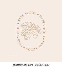 Cocoa bean minimalist outline illustration. Abstract style design template. Chocolate cacao beans.