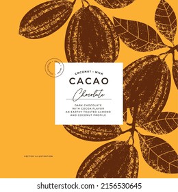 Cocoa bean textured illustration. Vintage style design template. Chocolate cacao bean