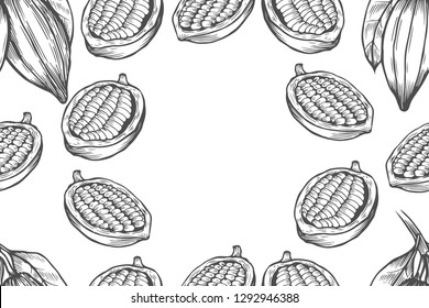 Cocoa bean tree design template. Engraved style illustration. Chocolate cocoa beans. Vector illustration