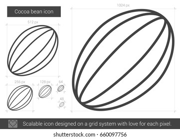 Cocoa Bean Vector Line Icon Isolated On White Background. Cocoa Bean Line Icon For Infographic, Website Or App. Scalable Icon Designed On A Grid System.