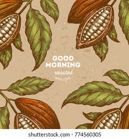 Cocoa bean vintage design template. Engraved style illustration. Chocolate cocoa beans. Vector illustration