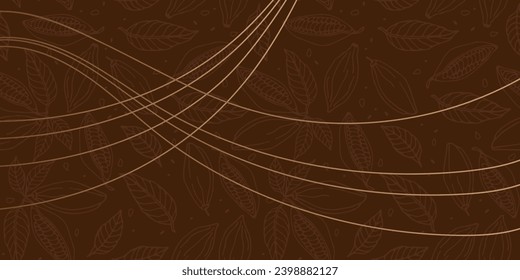 El cacao es un fondo de frijol con líneas de olas decorativas suaves. Envoltura de chocolate. Fondo de chocolate con granos de cacao y letras dibujadas a mano. Vector repetido para afiche, tarjeta, etiqueta, etiqueta, logotipo. 