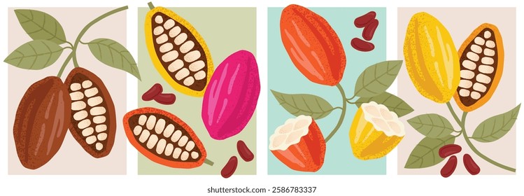 Cocoa Beans Beautiful Illustration Set