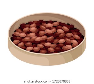 Cocoa Beans in Bowl as Aromatic Chocolate Ingredient Vector Illustration