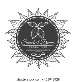 Cocoa beans and chocolate healthy nutrient food hand drawn vector label