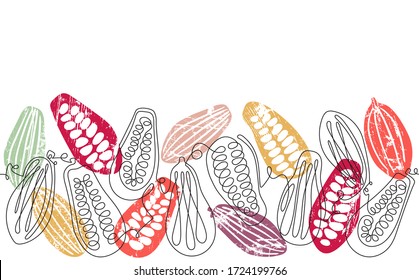 Cocoa Beans Horizontal Pattern. Chocolate Background. Vector illustration.