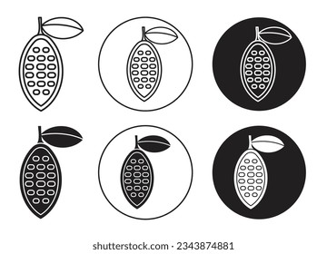 Cocoa Beans icon set. chocolate cocoa vector symbol in black color.