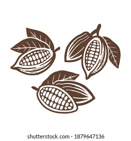 Cocoa beans icon. Set of vector drawings.