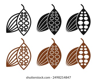 Cocoa Beans iconicon vector collection in outlined and solid style