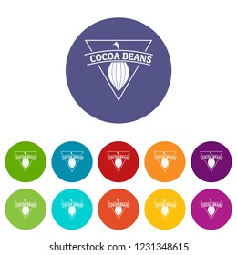 Cocoa beans icons color set vector for any web design on white background