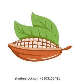 Granos de cacao aislados de fondo blanco. Plantilla de logotipo. Granos de cacao. Elementos de diseño. Ilustración del vector