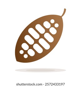 Cocoa beans isolated on a white background vector illustration. Cocoa pod. Fresh cocoa fruit, half sliced cacao pod with cacao beans inside. Trendy Flat logo. EPS 10