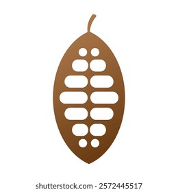  Cocoa beans isolated on a white background vector illustration. Cocoa pod. Fresh cocoa fruit, half sliced cacao pod with cacao beans inside. Trendy Flat logo. EPS 10.