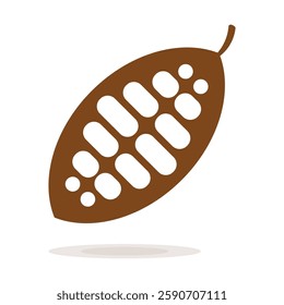 Cocoa beans isolated on a white background vector illustration. Cocoa pod. Fresh cocoa fruit, half sliced cacao pod with cacao beans inside. Trendy Flat logo. EPS 10.