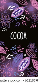 Cocoa beans label.Vector design with cocoa plant illustration.
